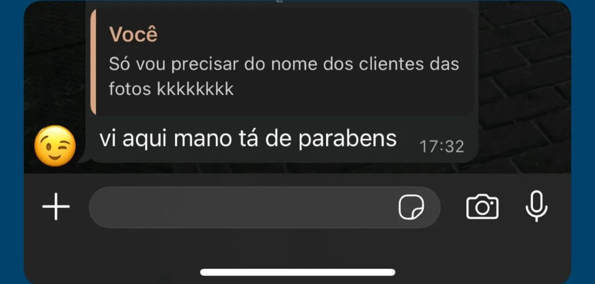 Depoimento de cliente no WhatsApp